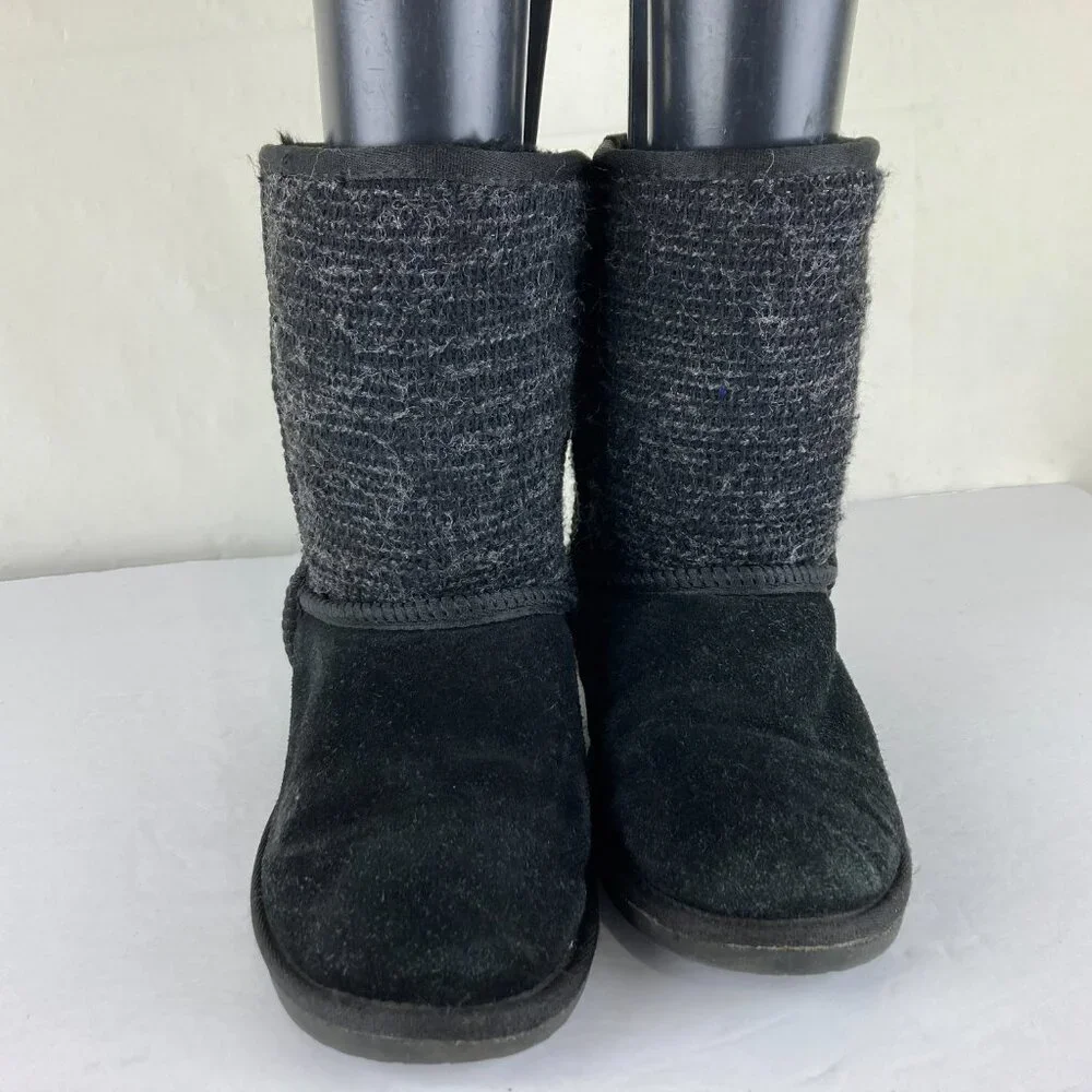 MINNETONKA Women Sz 8 Black Suede Leather Sheepskin Lambswool Lined Boots Winter